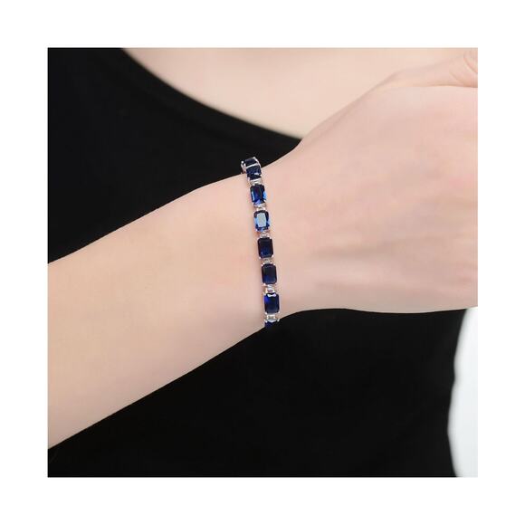 Genevive Sterling Silver Sapphire Blue Cubic Zirconia Tennis Bracelet NEW - Picture 2 of 9